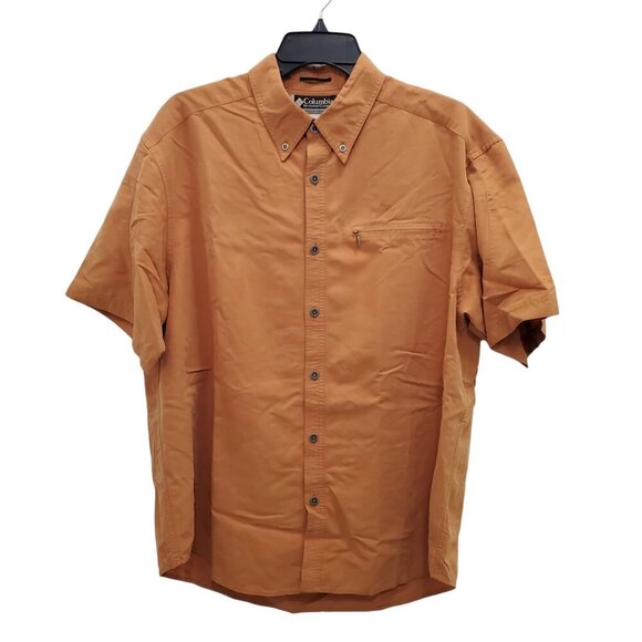 Columbia X.C.O Men's Orange Polynosic Modal Short Sleeve Button Front Shirt Sz L - Picture 1 of 8
